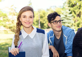 Young woman student and friends.