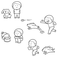 vector set of man and dog