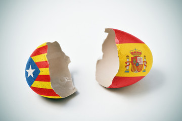 Catalan pro-independence flag and Spanish flag