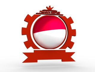 Sphere textured by flag of the Indonesia in gear shape emblem. Crumpled paper map. 3D rendering
