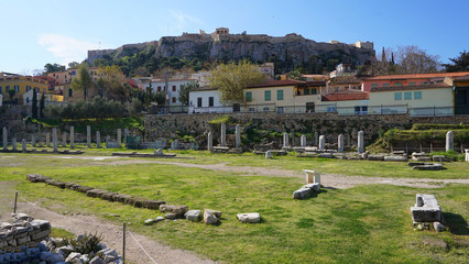Fototapeta na wymiar Photo of iconic ancient site of Roman Forum, Athens historic center, Attica, Greece