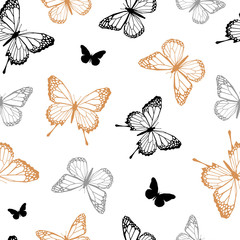 Simple seamless background with butterflies of golden silver and black. Simple seamless pattern. Vector illustration.