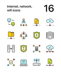 Colored Internet, network, wifi icons for web and mobile design pack 3