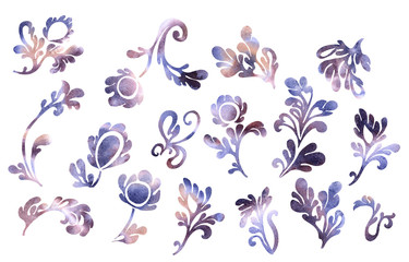 Retro purple flower and leaves exquisite vintage collection