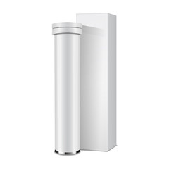 Realistic template of white plastic bottle with cap for medicine, pills, tabs. Packaging mock up illustration