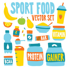 Sport food nutrition objects vector illustration isolated set