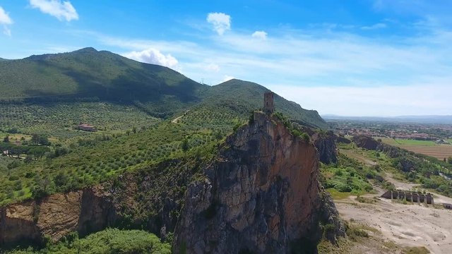 Aerial view of Caprona Tower in Pisa, Italy.