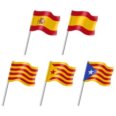Flags. Spain. Catalonia. Estelada roja. Estelada blava 