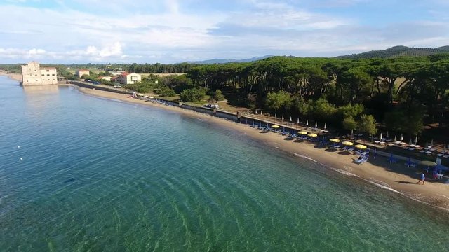 Aerial view of Torre Mozza and ocean beach.
