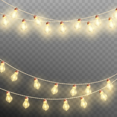 Christmas garland lights isolated on transparent background. EPS 10 vector