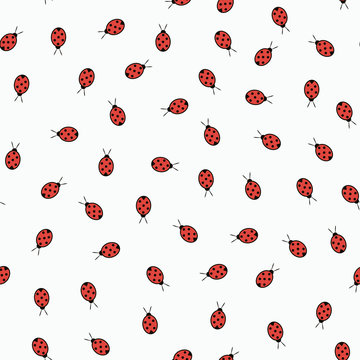 Seamless pattern with ladybugs isolated on white background.