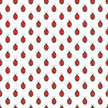 Seamless pattern with ladybugs isolated on white background.