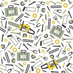 Seamless Pattern with Working Hand Tools for Repair and Construction. Illustration in flat style.