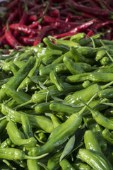 Bright Green Shishito Peppers in a Farmers Market