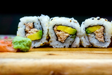 Japanese food Sushi Roll Maki of Salmon and avocado
