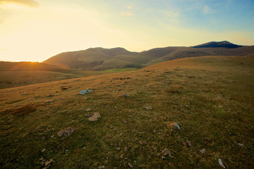Escape to the Pyrenees from dawn to dusk Set of panoramic images of the Pyrenees from the sunrise to the sunset, where we can appreciate: meadows, mountains, rivers, villages, houses. © JosepIgnasi