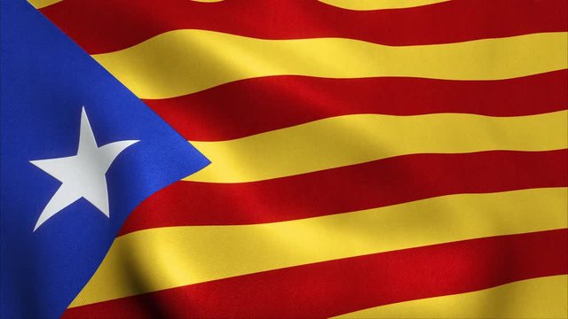 Catalonia Barcelona region national flag symbol Estelada. Seamless looping flag animation. 4K (HD) high quality footage.