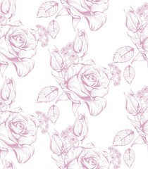 Vintage delicate roses floral card line art. Beautiful background. hand drawing graphic styles