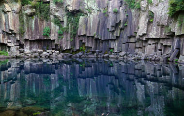 The Cheonjeyeon Waterfall Pond on Jeju Island in South Korea 