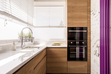 Modern kitchen with wood accents