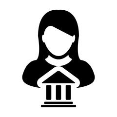 Bank Icon Vector With Person Profile Female Avatar Symbol for Banking and Finance in Glyph Pictogram illustration