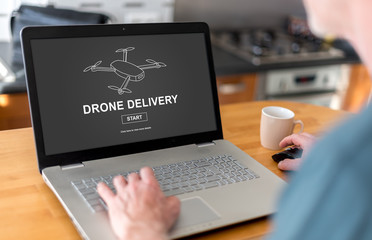 Drone delivery concept on a laptop