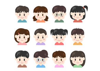 子供の顔のイラストセット