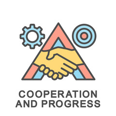 Icon cooperation and progress of the mission. The thin contour lines with color fills.