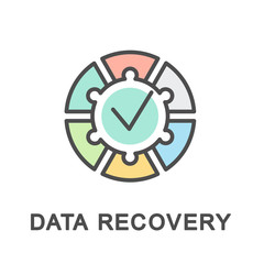 Data recovery icon. Recovery the damaged database as a puzzle. The thin contour lines with color fills.