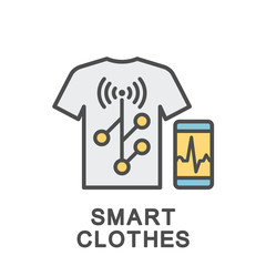 Icon smart clothes. Clothing receives signals from the human body and transfers them to the mobile device. The thin contour lines with color fills.