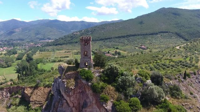 Caprona Tower, aerial view of Pisa countryside.