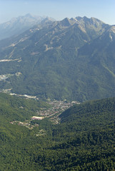 View of the village of Krasnaya Polyana from the top of the Achishkho mountain