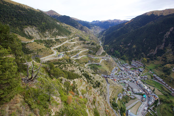 Escape to the Pyrenees from dawn to dusk Set of panoramic images of the Pyrenees from the sunrise to the sunset, where we can appreciate: meadows, mountains, rivers, villages, houses.