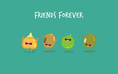 Funny corn, soybeans, green peas, mung beans. Vector illustration