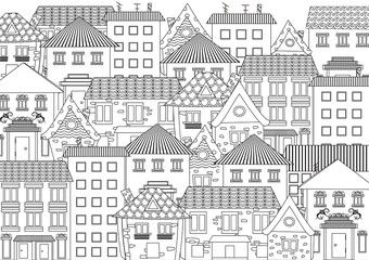 funny cityscape for coloring book