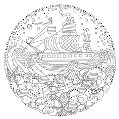 abstract mandala with sea elements for coloring book