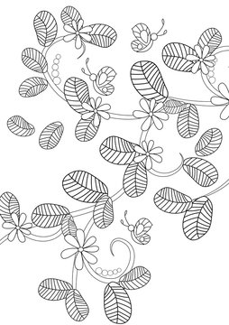 floral twig with butterflies for your coloring book