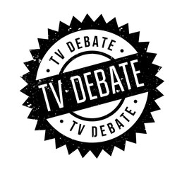 TV Debate rubber stamp. Grunge design with dust scratches. Effects can be easily removed for a clean, crisp look. Color is easily changed.