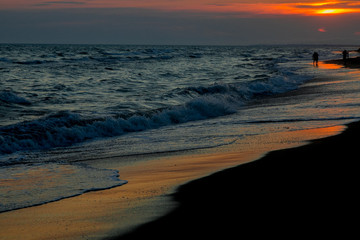 Panorama of beautiful sunset on the ocean.
