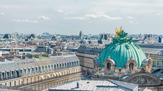 Top view of Palais or Opera Garnier The National Academy of Music timelapse in Paris, France.