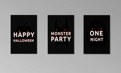 Set of flat cardы for halloween party. Vector illustration.