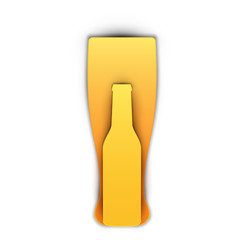 Cartoon bottle and glass for alcohol or liquid in paper cut trendy craft style. Modern design for advertising, branding greeting card, cover, poster, banner. Vector illustration.