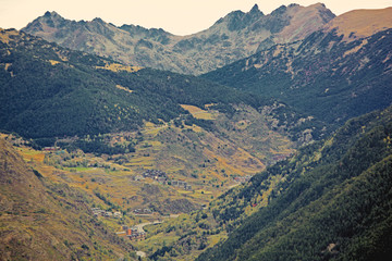 Escape to the Pyrenees from dawn to dusk Set of panoramic images of the Pyrenees from the sunrise to the sunset, where we can appreciate: meadows, mountains, rivers, villages, houses. © JosepIgnasi