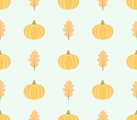 Autumn oak leaves and pumpkins seamless pattern