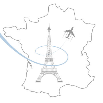 eiffel tower and map on white