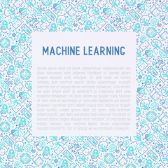 Machine learning and artificial intelligence concept with thin line icons. Vector illustration for banner, web page, print media.