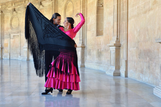 Two professional flamenco dancers in Carlos V Palace, Granada