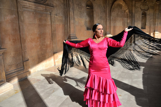 Two professional flamenco dancers in Carlos V Palace, Granada