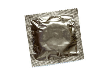 Package of condom isolated on white background with clipping path