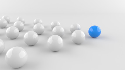 Leadership, blue leader ball among whites. 3D Rendering.